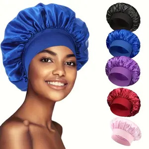 1pc Satin Sleep Cap for African Women, Plus Size, Soft and Loose Curl Defining Bonnet, 100% Polyester Elastic Band Night Hair Care Cap-byg