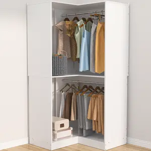 Cyclysio Corner Closet System, 32 Inches Wide Wood Corner Unit with 2 Hanging Rods and All Hardware Kits, 3-Tier 80'' Height Corner Wood Closet Tower
