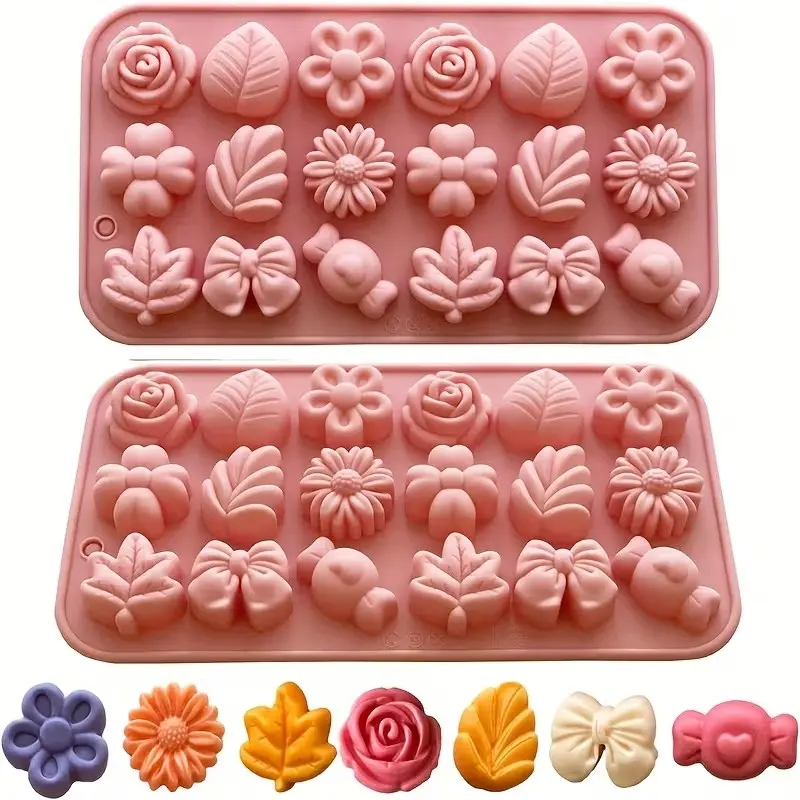 2pcs Flower-Shaped Silicone Cake Mold, Chocolate Mold, Cookie Mold, Wax Bottle Candy Mold, Perfect for Birthdays & Parties, Silicone Molds For Chocolate