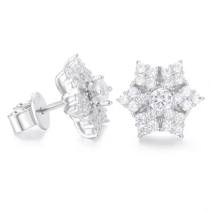 【#ES9250071】18K Gold-Plated Floral Stud Earrings with Lab-Grown Moissanite Earrings For Women 925 Sterling Silver Stud Earring Men Hip Hop Jewelry Couple Gift