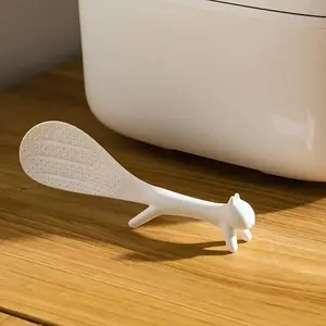 1 Cute Squirrel Creative Non-Stick Kitchen Spoon, Rice Serving Spoon, Rice Spoon- White, Easily Scoop Desserts, Soups, Rice, Pasta- Dishwasher Safe Food-Grade Tableware- Fun Kitchen Decoration, Ergonomic Handle Design