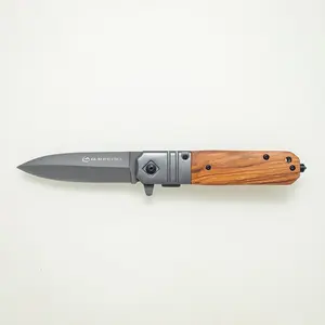 Olive Wood Handle Folding Knife | Titanium Coated Blade, Glass Breaker