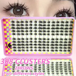 28 Rows 308 Cluster Eyelash Book, DIY Lashes, Two Styles, Suitable for Various DIY Makeup, Fluffy Soft, Natural Look, Easy to Apply