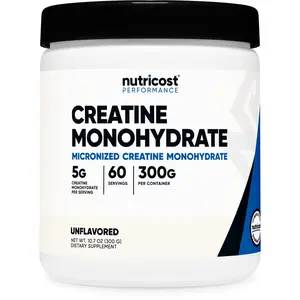 Nutricost Micronized Creatine Powder 300g Unflavored 60 Servings Daily Use