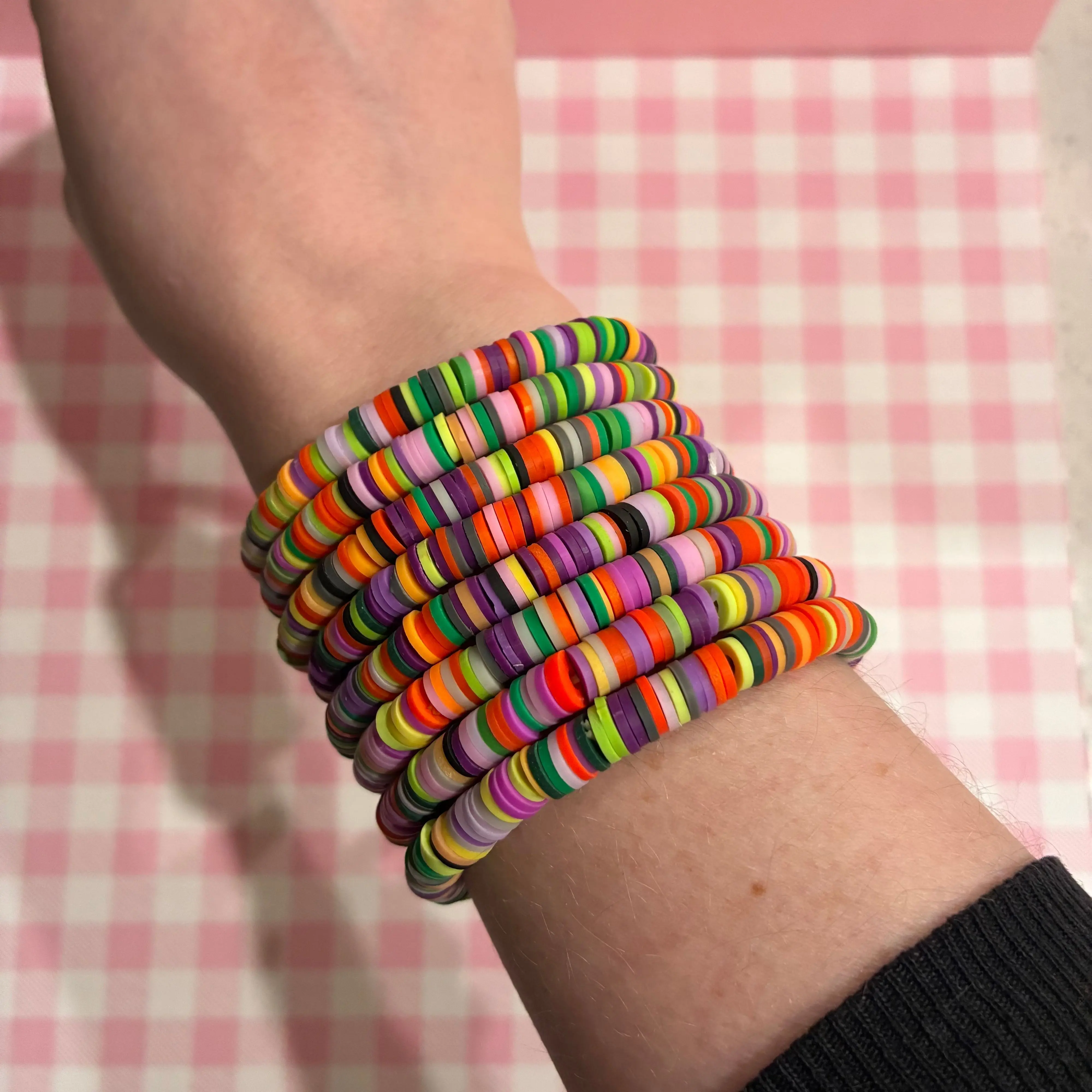 Monster Mash Beaded Polymer Clay Confetti Bracelet, Halloween Aesthetic Jewelry for Wrist Stack, Stacking Fashion Accessory, Bangle, Bold Seasonal Statement, Comfortable