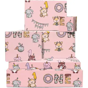 Girl Wrapping Paper - 1st Birthday -   - 6 Sheets   Wrap - Comes With Fun Stickers