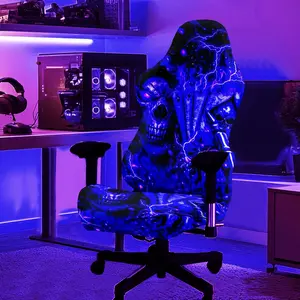 1Set Lightning Skull Poker Pattern UV Blacklight Reactive Glowing Computer Game Chair Cover, Milk Fiber Fabric With Elastic And Detachable Design That Is Machine Washable. Suitable For Office, Bedroom And Game Chair Decoration.