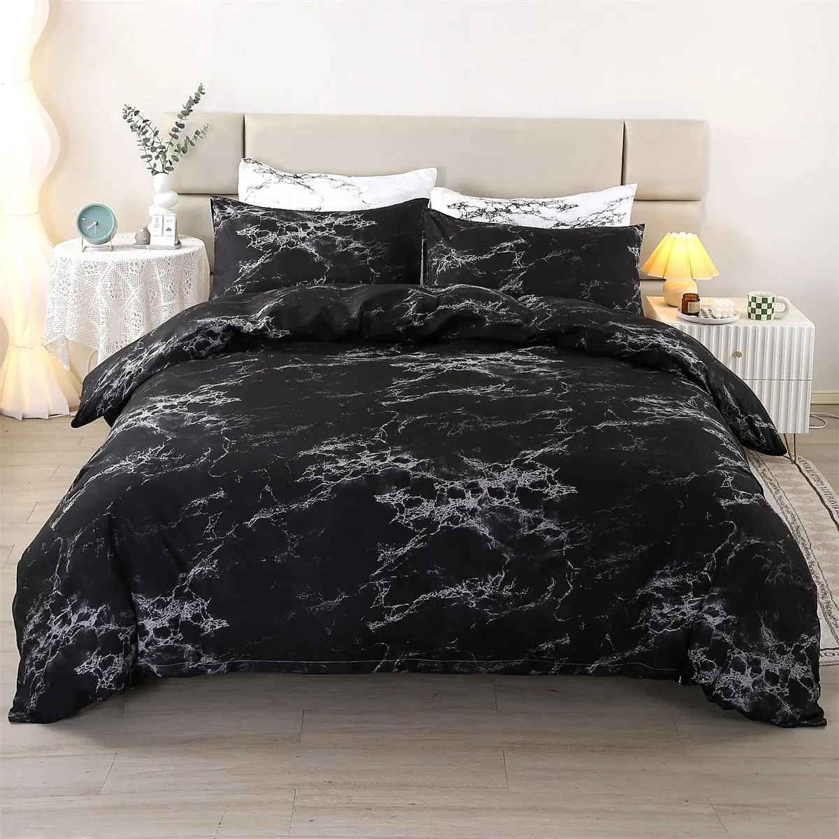Marble Pattern Polyester Bedding Set, 3 Counts/set Decorative Duvet Cover & Pillowcase without Filler, Soft Comfortable Bedding Set for Home Bedroom, Duvet Cover Sets, Bed Sets Supplies