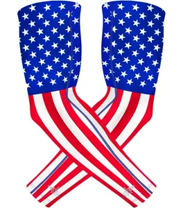Penveer Compression Arm Sleeves with Breathable Mesh & Silicone Protection, Cooling Sports Gear for Baseball, Football - Youth & Adult (USA Flag), Silicone Protective Sleeve