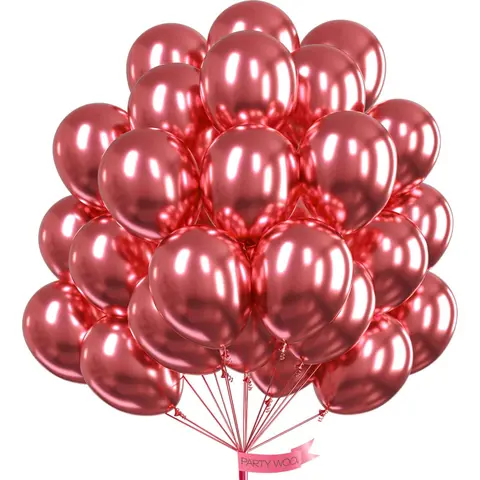 PartyWoo Round Thick Metallic Latex Balloons (50pcs, 12in) - Vibrant Chrome Hot Pink, Magenta, Fuchsia, Float-Compatible Festive Supplies for Quinceanera, Baby Shower Decorations (Pink-G104)