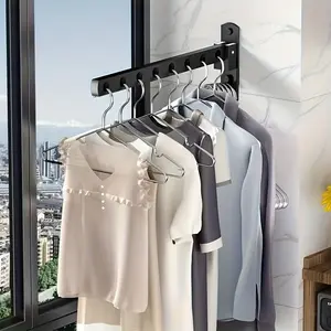 6/8-Hole Metal Clothes Hangers |   Wall-Mounted, Foldable & Space-Saving |   Matte Black End |   Multi-Use Drying & Storage Rack for Laundry Room, Bedroom, Bathroom |   Ideal for Garments & Additions, Hangers for Clothes