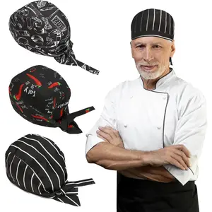 3 Packs Professional  Scarf for Men and Women - Chef Gorro de para Hombre Cooking Skull Caps, Cook Hats, for Bandana Scarves Cover, Ribbon Kitchen Catering Turban Cap Multi