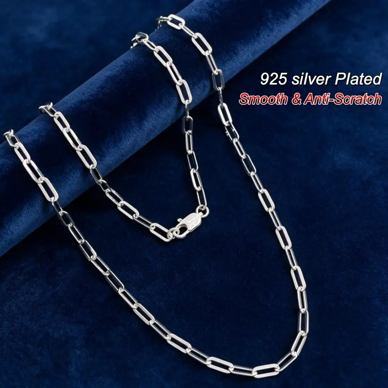 Unisex 925 Silver-Plated 3.5mm Solid Italian Diamond-Cut Paperclip Link Chain Necklace, Everyday Wear Jewelry with Gift Box, Made in Italy, Unisex Fit