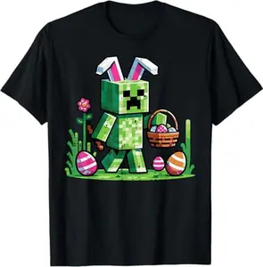 Easter Pixel Gaming Bunny Egg Hunting Boys Kids Youth Men T-Shirt