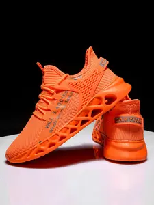 Men's Letter Print Lace Up Low Top Mesh Sneakers, Casual Breathable Lightweight Sporty Running Shoes, Fashionable Sneakers for Daily Wear, Athletic Running Shoes, Trendy Running Shoes, Sports Shoes