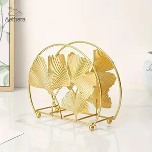 Aethera 2026 Elegant Ginkgo Leaf Design Napkin Holder Gold Metal Paper Towel Dispenser Rustic Decorative Tabletop Organizer for Home Kitchen Cafes Restaurants & Dining Tables