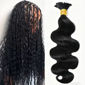QDOMEIAI Body Wave Bulk Human Hair for Braiding No Weft Braids 100% Virgin Human Hair Extensions 14'' to 24'' Natural Black for Boho Braids