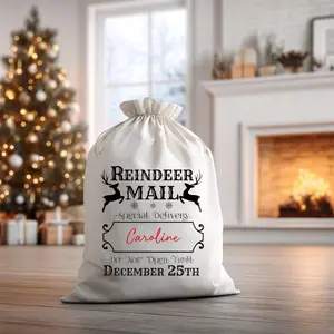 Personalized Reindeer Mail Christmas Sack: Special Delivery Gift Bag