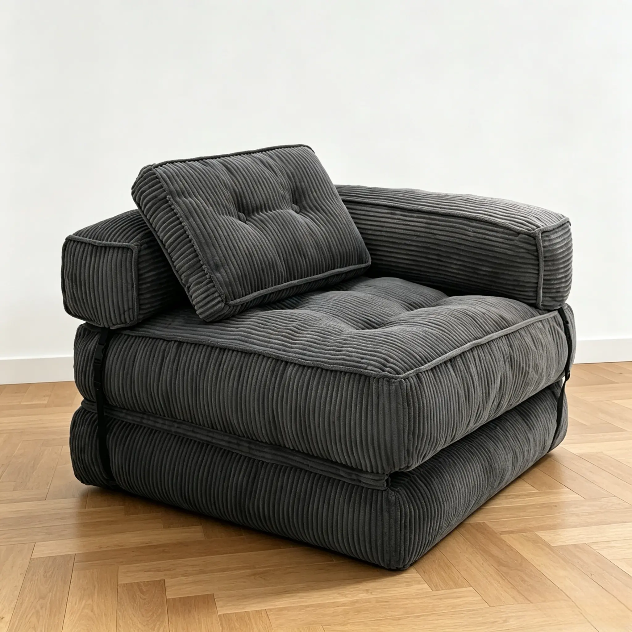 WGCTEK L-Shaped Convertible Sofa Bed with Armrests, Comfortable and Portable Sleeper Chair with Pillow for Living Room, Bedroom Lounging on the Floor Relaxation at Home, Dark Grey