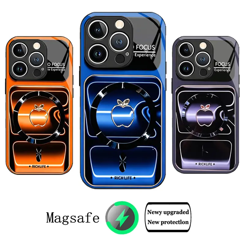 Customized MagSafe Glass+TPU iPhone Case, High-End Aesthetic Protective Phone Accessory with Magnetic Tempered Glass, Full Camera Lens Protection, Shockproof Anti-Fall Hard Cover Compatible with iPhone 12-17 Pro Max, 16 Plus