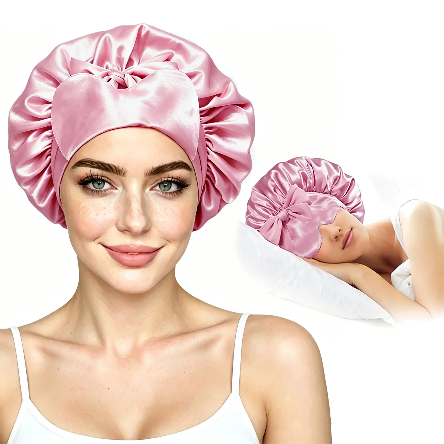 Satin Breathable Sleep Bonnet-Protect your curls & block the light in one step!  This 2-in-1 sleep bonnet with eye mask keeps your hair frizz-free while you sleep and blocks every ray of light. Adjustable drawstring, stays on all night, no more messy hair