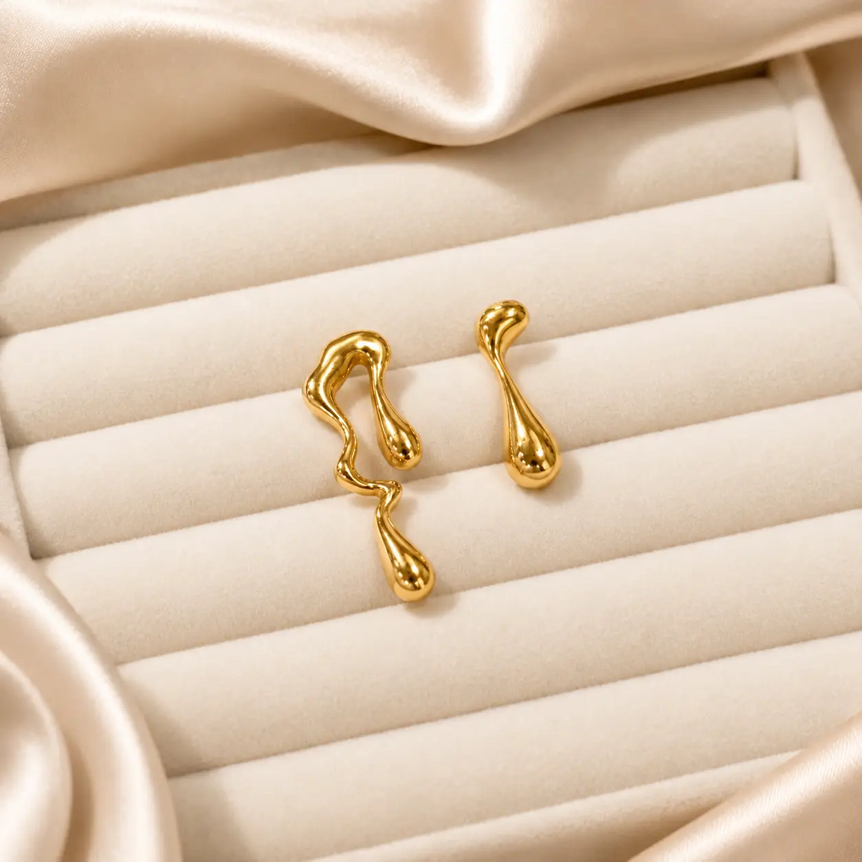 Metora Liora Asymmetrical Gold Drop Earrings for Women, Gold Plated Titanium Steel Jewelry
