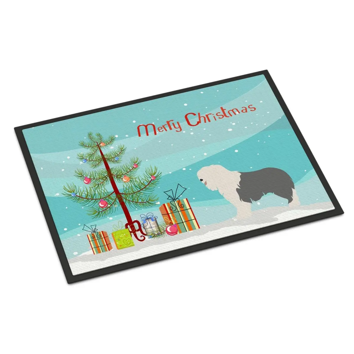 212 MAIN Old English Sheepdog Christmas Mat - 18x27 in., Permanent Dye, Fade Resistant, Non-Slip Rubber Backing, Durable Indoor Outdoor Rugs