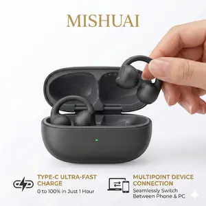 MiShuai MP10 Open Ear Clip On Earbuds | Ultra Light Comfort Wear, Secure Stable Fit Friendly For Small Ears, Bluetooth 6.0 Fast Connection, Large Driver Clear Sound, 40 Hours Long Battery Life, IPX4 Sweat Waterproof For Music & Calls