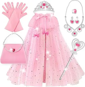 Mother Day Gift Princess Dress Up Clothes for Little Girls, 10 Pcs Toddler Dress Up Toys, Princess Cape with Crown, Wand, Jewelry, Princess Play Toys Gifts for 3 4 5 6 Year Old Girls(Pink)