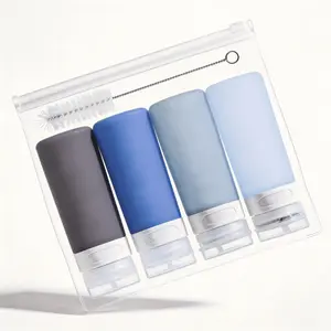 Micebay Condiment Squeeze Bottles for Sauces, 3-oz Mini Silicone Dressing Containers with Reusable Bag, Leakproof Sauce Bottle for Meal Prep, Travel, and Bento Boxes, 4 Pack, Blue