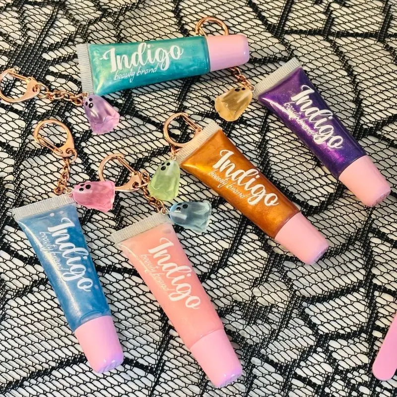 Indigo Beauty Brand Haunted Hues Collection Boo Gloss Ghost Gloss Halloween Lip Gloss with Ghost Charm Moisturizing High Shine Non-Sticky Vegan Cute
