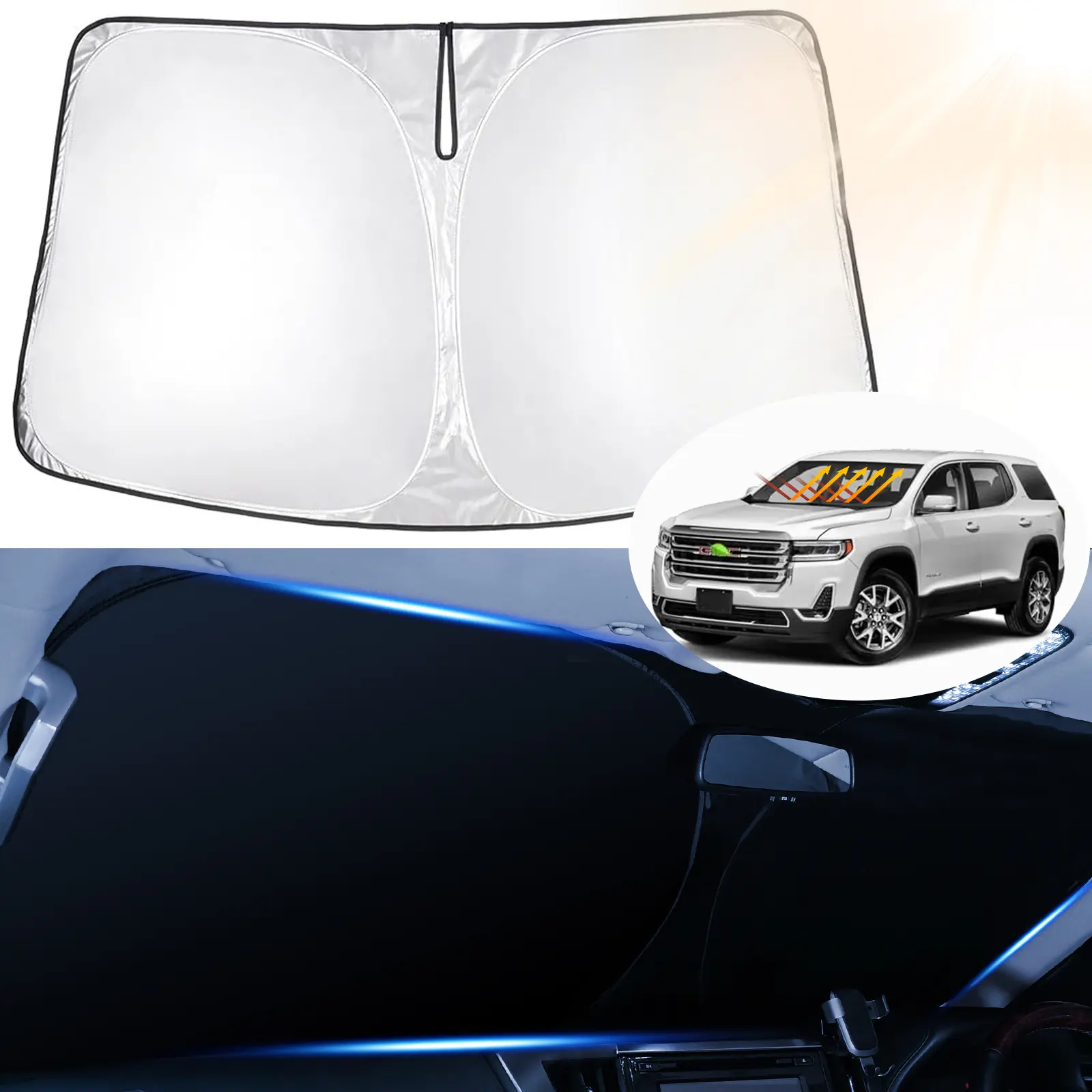 Canvcle Front Windscreen Shade Cover for 2017-2023 GMC Acadia SUV, UV Protective Sunshade, 240T 5-Layer UV-Blocking Car Cooler Accessory, Foldable Window Protector, Car Protection, Energy Efficiency