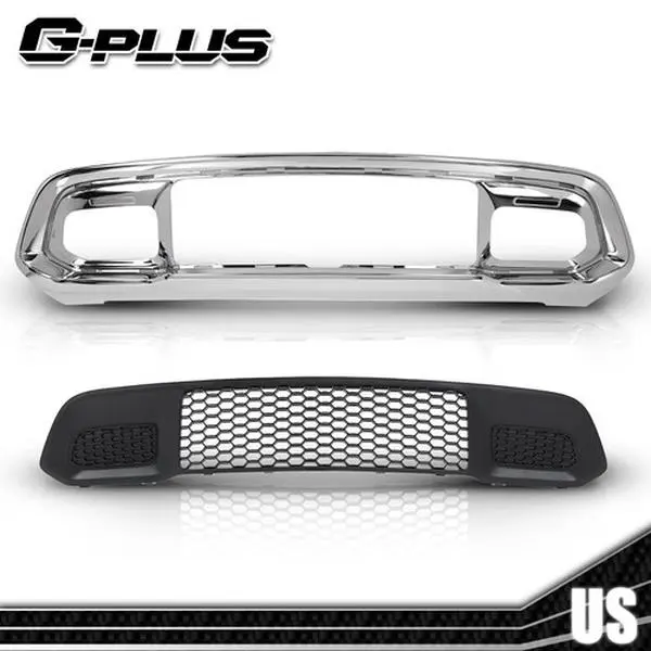 Fit For 17-22 Jeep Grand Cherokee Front Lower Grille & Chrome Bumper Grill Bezel
