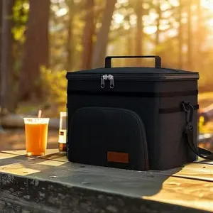 Black Insulated Lunch Bag with Brown Leather Patch, Reusable Leakproof Lunch Box for Men and Women, Large Capacity Thermal Lunch Tote for Work, Office, School and Picnic, Portable Lunch Cooler Bag for Food Storage and Daily Use