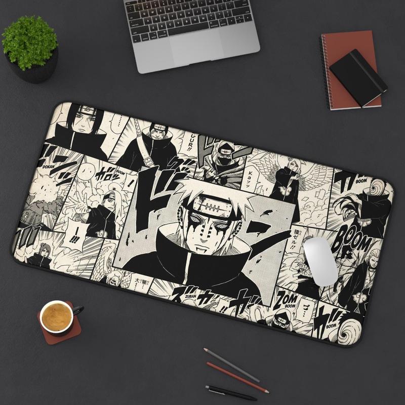 [ SALE UP 45% - ANIME DESK MAT ] Akatsuki Manga Panels Desk Mat | Black & White Anime Style