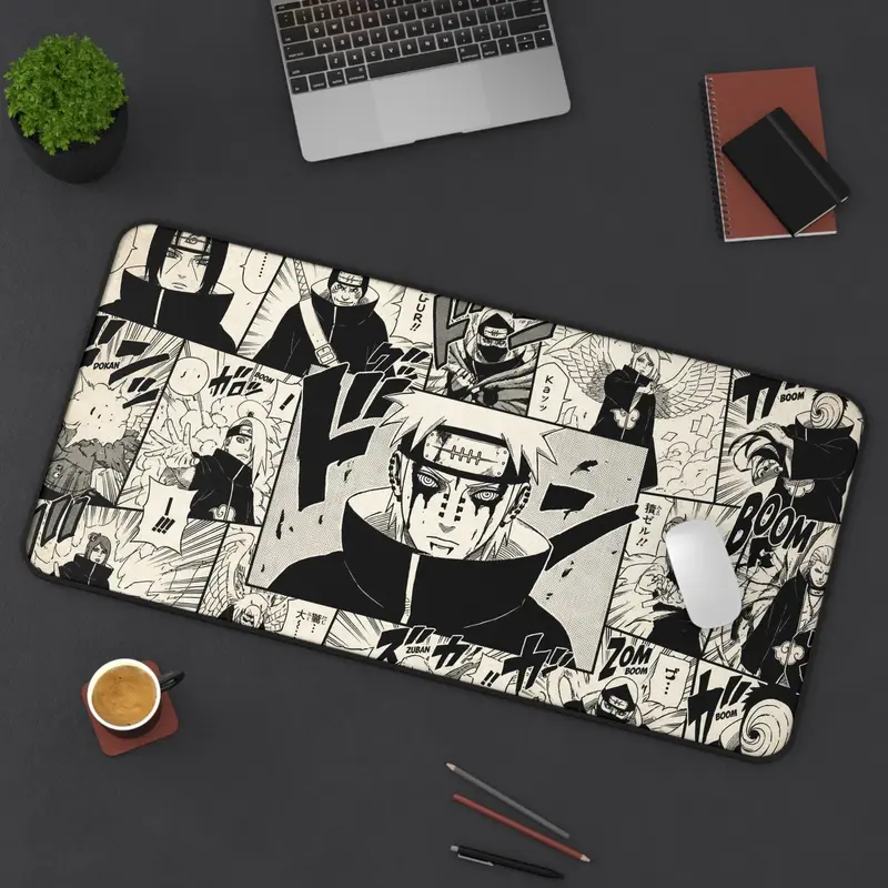 [ SALE UP 45% - ANIME DESK MAT ] Akatsuki Manga Panels Desk Mat | Black & White Anime Style