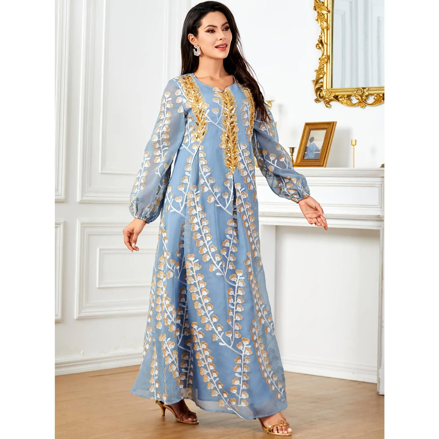 arab loose dress Muslim V-Neck Robe Party Rope Embroidery Beadwork Loose Dress Islamic  Turkish Arab European American Long Middle East Embroidered Dress Dubai  Turkish Abaya - Muslim Islamic Clothing and Muslim Dress price