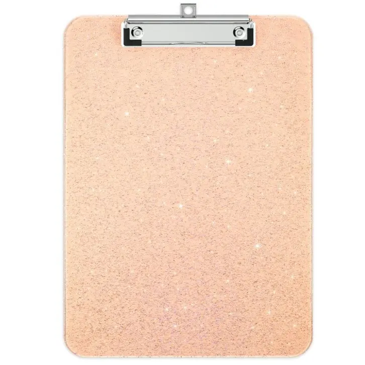 A4 Plastic Glitter Clipboard Sparkly 12.5x9 Letter Size With Low Profile Clip