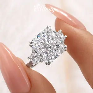 Effinny 925 Sterling Silver Luxurious 12.0ct Radiant Cut Three Stone Engagement Ring,  5A CZ Past Present Future Promise Jewelry for Women