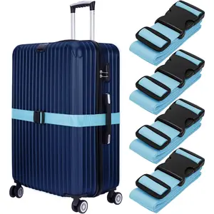 Luggage Straps for Suitcases (Blue, 4 PK), Premium Nylon Belts for Luggage Security, Heavy-Duty w/Adjustable Length (46”-78”) for Suitcase, Briefcase, Backpack & Travel Bag by BlueCosto