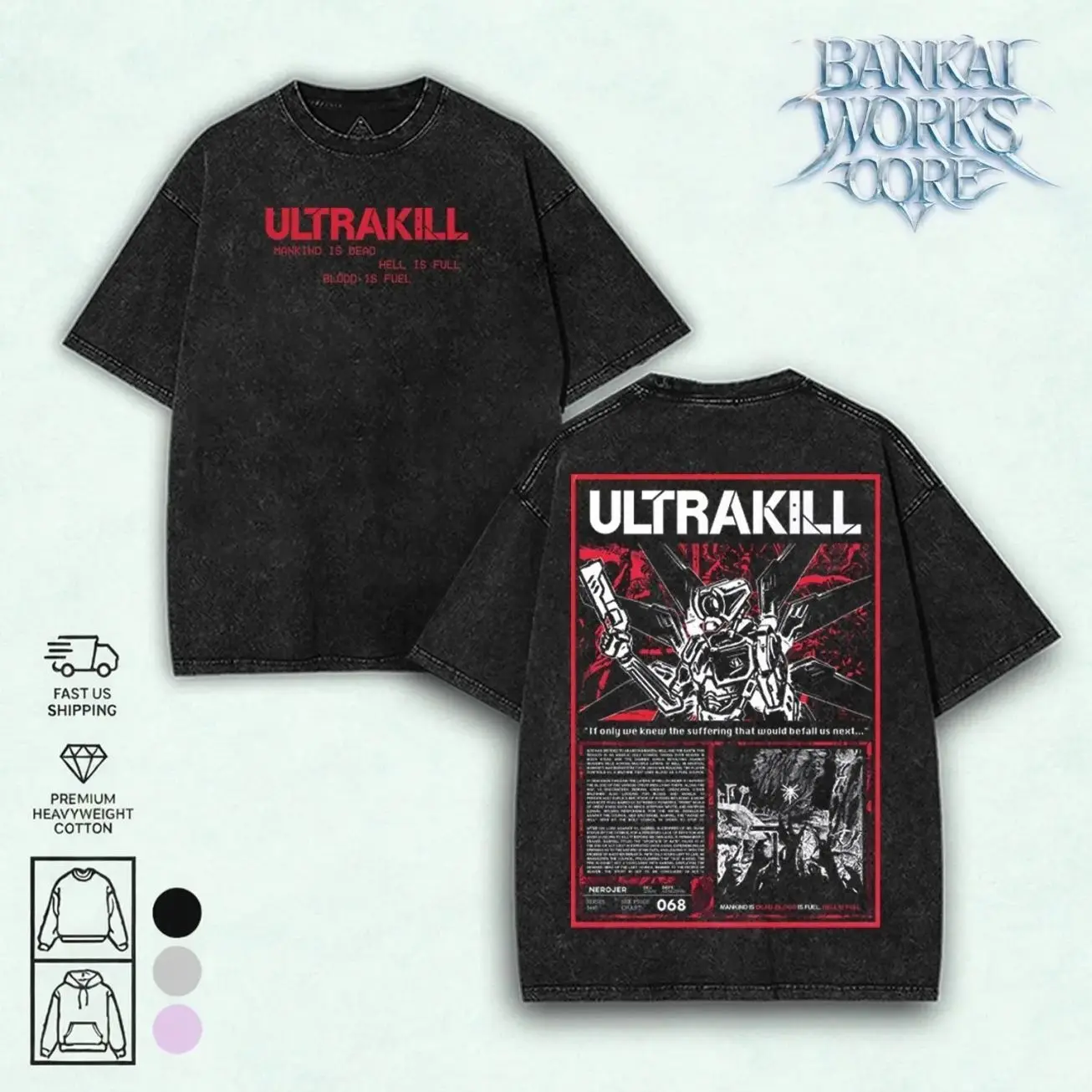 Ultrakill Video Game Washed T-Shirt, Sweater, Hoodie , Indie FPS Game Shirt, Gift For Game Fan, Streetwear Clothes PTS