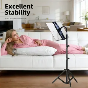62.99 Inch Phone Tripod Stabilizer with 7.8 Inch Goose Neck Metal Pole and Tablet Clip, Hanging Use, Selfie Live Streaming, Cooking, Fitness Video Recording