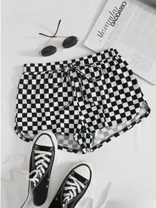 Women's Plaid Waist Cinched Shorts, Slim Fit Casual Summer Wear, Fashionable Comfortable Daily, Chic Shorts, Perfect for All Seasons