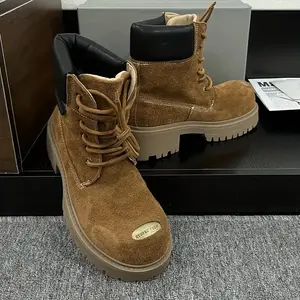 Men's & Women's High-Top Boots Genuine Leather Derby British Style Lace-Up Casual Hiking Outdoor Shoes Round Toe Thick Rubber Sole Four-Season Street Fashion Comfortable Durable Unisex