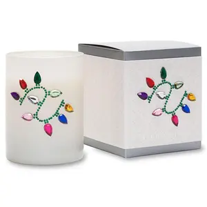212 MAIN 9.5oz Scented Hand-Poured Xmas Lights Icon Candle - White Glass Decoration Candle with Fragrance, Aroma Box, Rhinestones for Festive Home Supplies & Gift