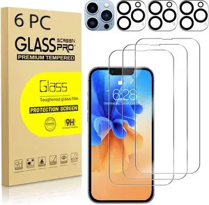 [3 + 3] 3 Pack Tempered Glasses Screen Protector and 3 Pack Camera Lens Protector For Apple iPhone 17 Air 16 16e 15 14 Plus 13 Mini 12 11 Pro Max Bubble Free, Case Friendly, Anti-Scratch, 9H Hardness