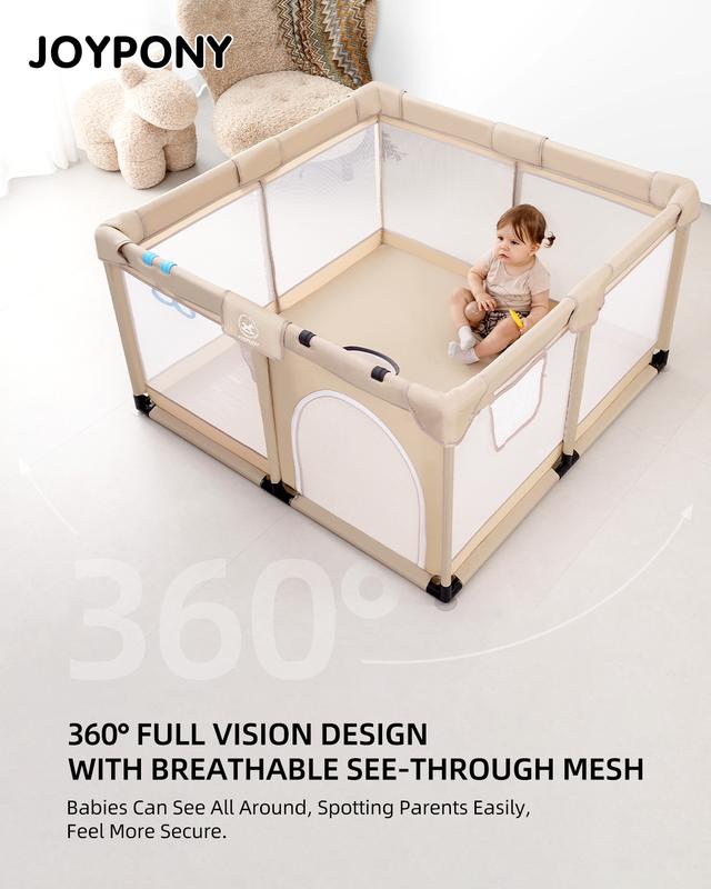 Baby Playpen With no Mat, 50X50 in Playpen for Babies and Toddlers, Play Pen for Kids, Play Pens for Babies and Toddlers for Apartment, Indoors Play Yard with Soft Breathable Mesh (Beige)