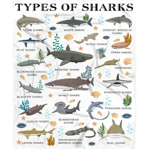 Shark Blanket Gifts for Kids Boys Girls Shark Lovers Types of Sharks Plush Cozy Flannel Cute Animal Educational Throw Sheet Decor for Couch Daycare Nap Birthday Decorations Bedroom