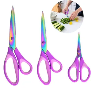 3-piece set of handmade scissors, universal sharp titanium alloy blade scissors, comfortable handle, multi-functional fabric scissors tool, suitable for adults, kitchen, office, sewing, school and home use, purple color version