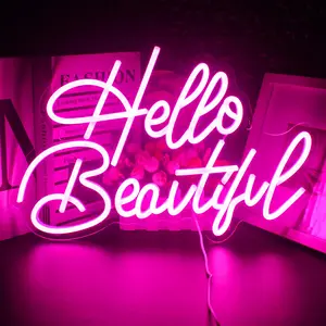 Hello Beautiful Neon Sign, USB Powered Neon Light, Neon Accent Lights, Decorative Neon Light, Wall Mounted Home Lighting Decoration Lamp, Suitable for Beauty Shop, Nail Art Studio